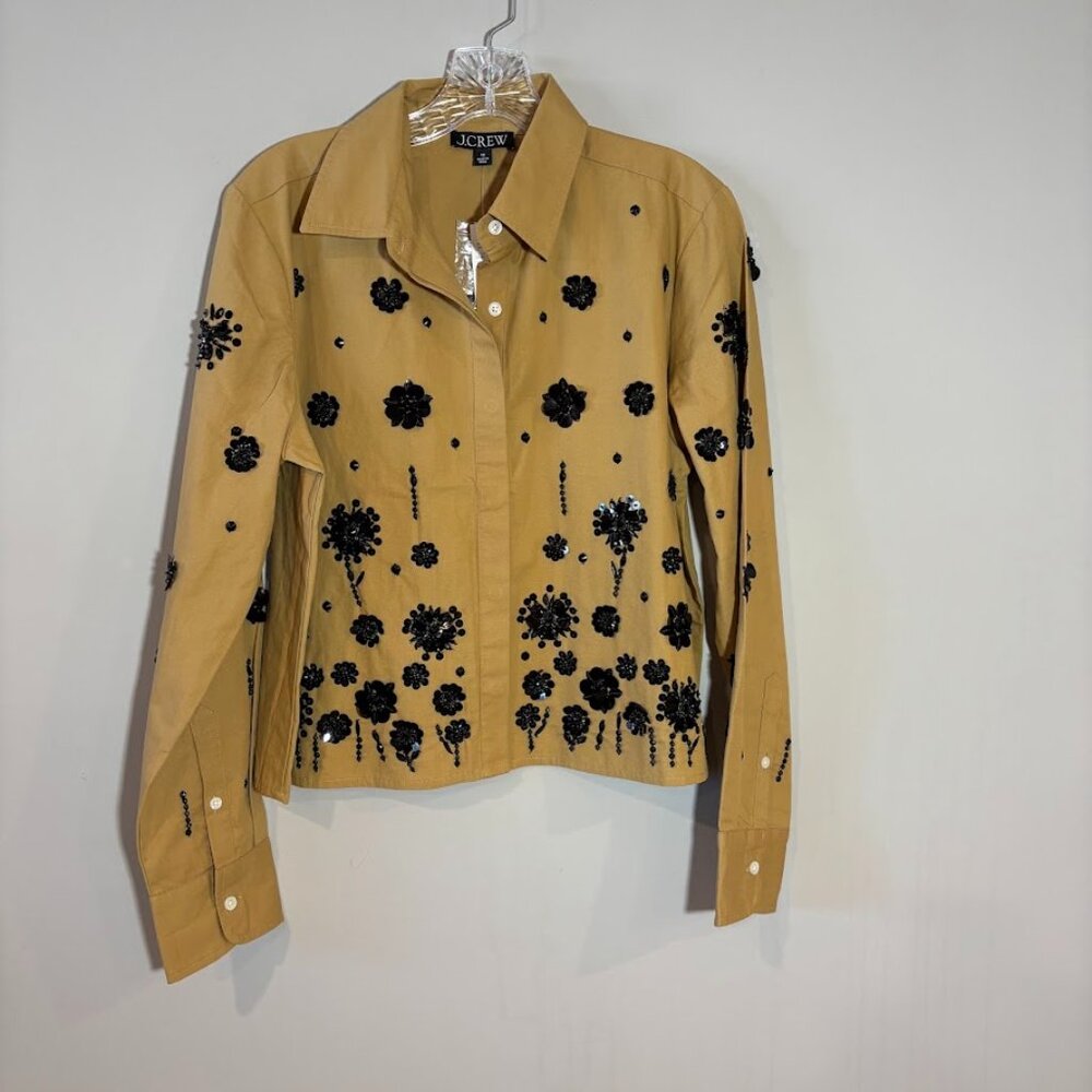 J.Crew Sequin embellished button up shirt Honey Brown Size 10 New NWT